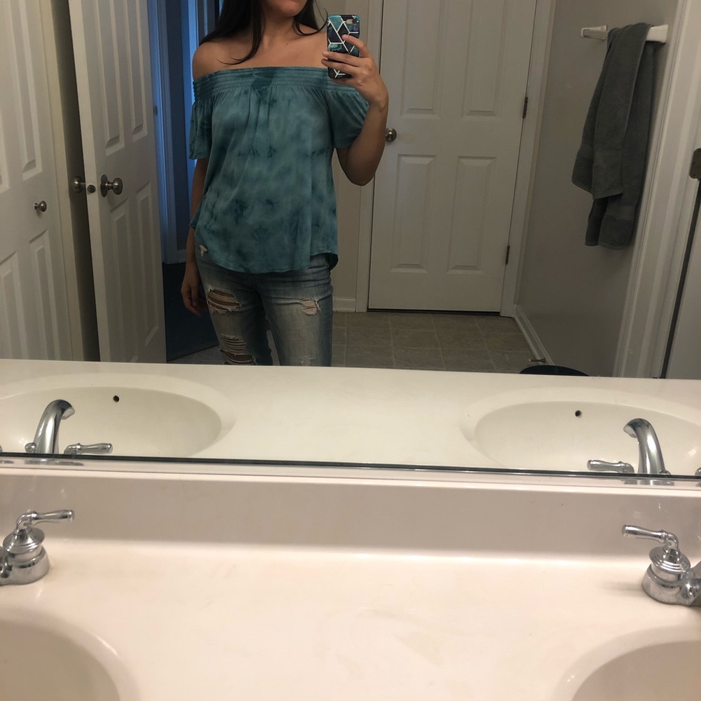 Express Blue Tie Dye Off the Shoulder Top Medium